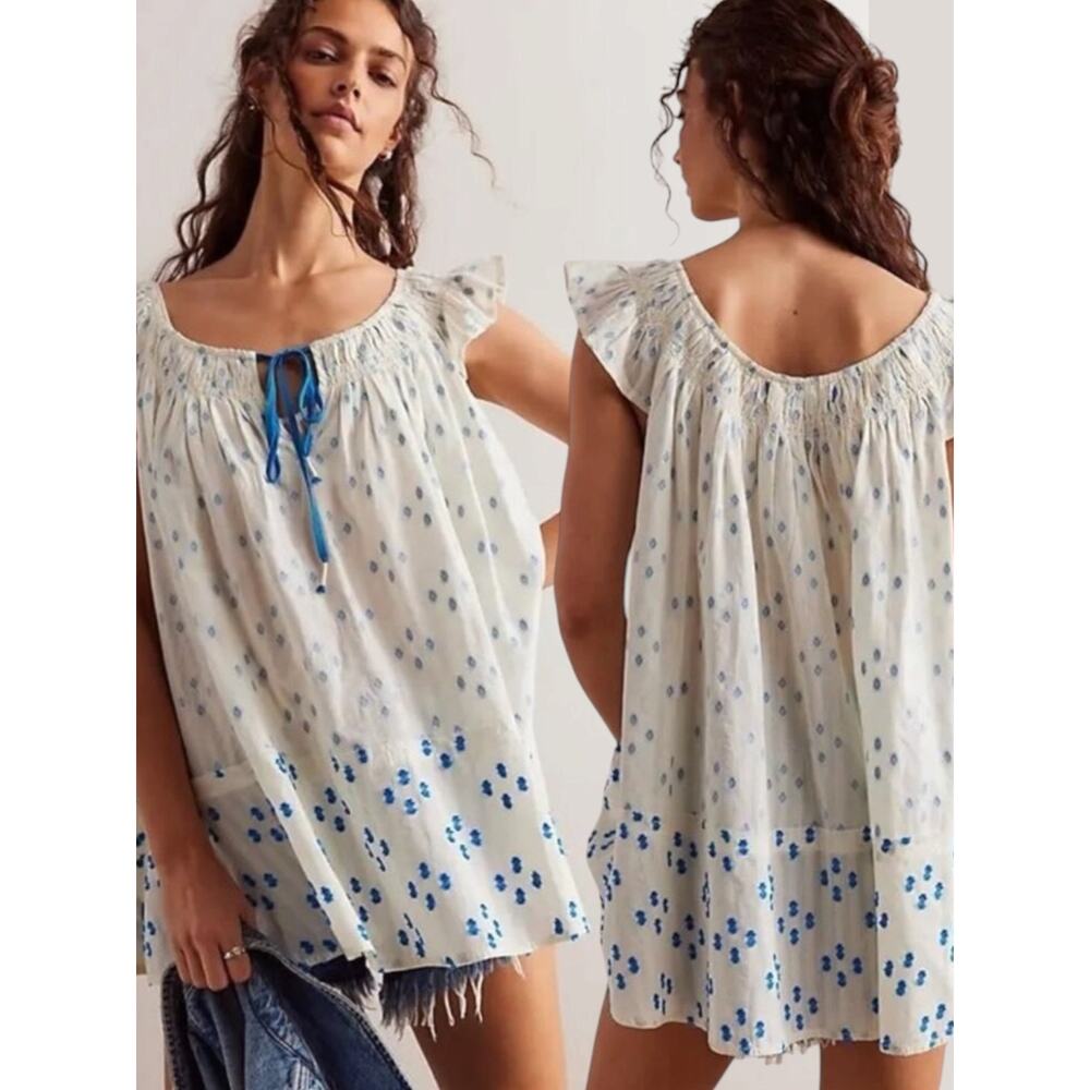 Free People Jules Cotton Embroidered Tunic White Size Medium Bohemian Cottage